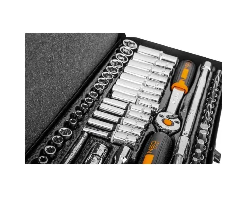 Набір головок Neo Tools 63шт, 1/4", CrV, металевий кейс (10-008)