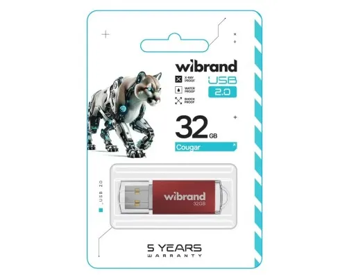 USB флеш накопичувач Wibrand 32GB Cougar Red USB 2.0 (WI2.0/CU32P1R)