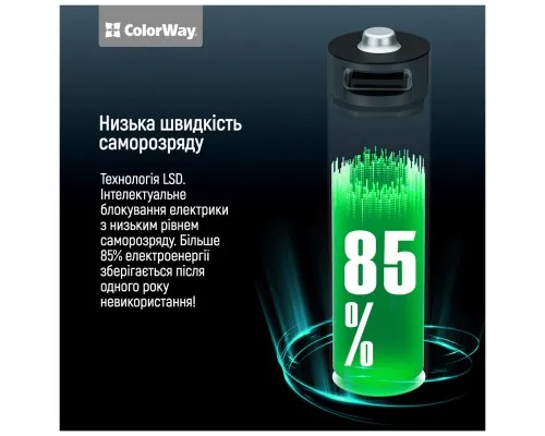 Акумулятор ColorWay AA USB-С 2220 mAh 1.5V (2шт) (Li-Polymer) (CW-UBAA-10)