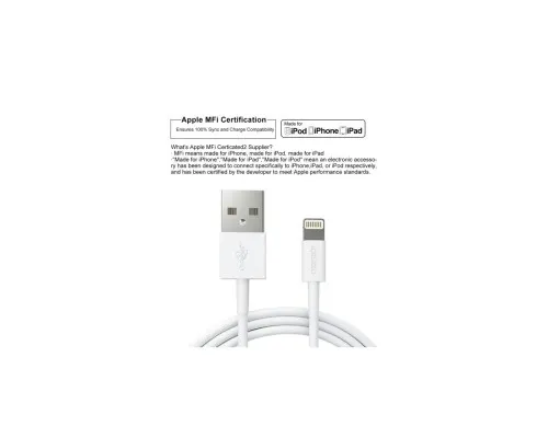 Дата кабель USB 2.0 AM to Lightning 1.8m 2.1A MFI White Choetech (IP0027-WH)