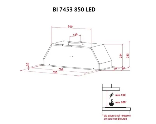 Вытяжка кухонная Perfelli BI 7453 I 850 LED