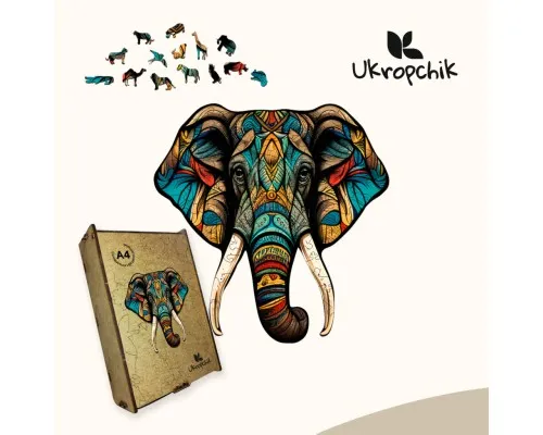 Пазл Ukropchik деревянный тропический слон size - M в коробке с набором-рамкой (Tropical Elephant A4)