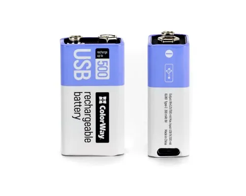 Аккумулятор Крона USB-С 390 mAh 9V (Li-Polymer) ColorWay (CW-UB9V-06)