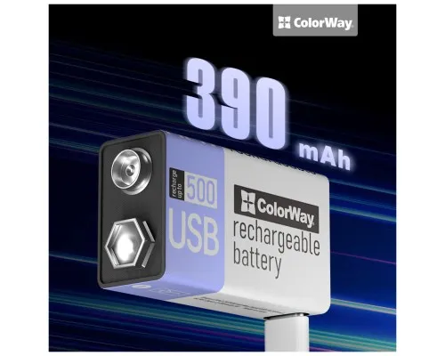 Аккумулятор Крона USB-С 390 mAh 9V (Li-Polymer) ColorWay (CW-UB9V-06)