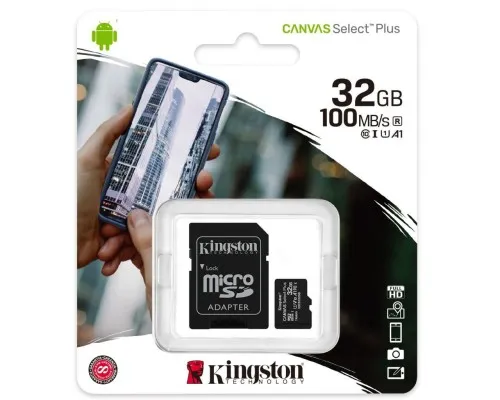 Карта памяти Kingston 32GB micSDHC class 10 Canvas Select Plus 100R A1 (SDCS2/32GB)