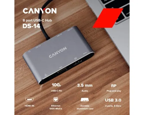 Концентратор Canyon 8-in-1 USB-C (CNS-TDS14)
