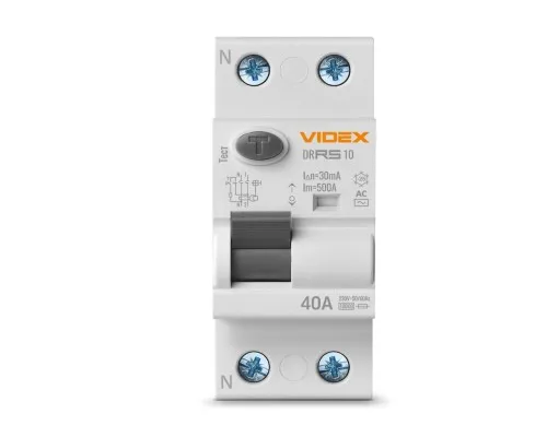 Диференційне реле (ПЗВ) Videx RESIST АС 2п 30мА 10кА 40А (VF-RS10-DR2АС40)