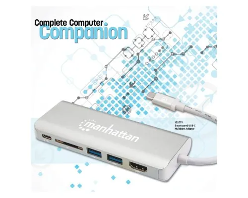 Концентратор Intracom USB3.1 Type-C to HDMI/USB 3.0x2/RJ45/SD/PD 60W Hub 7-in-1 Manhattan (152075)