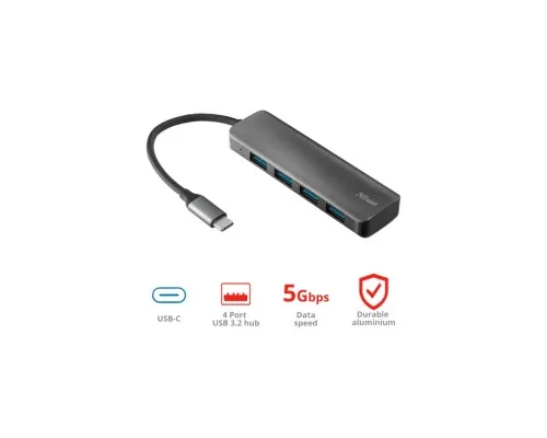 Концентратор Halyx Type-C to 4-Port USB-A 3.2 Grey Trust (24948_TRUST)