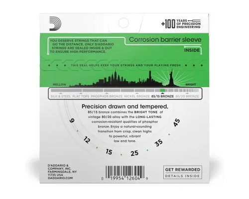 Струни для гітари D'Addario 85/15 Bronze Super Light (09-45) (EZ890)