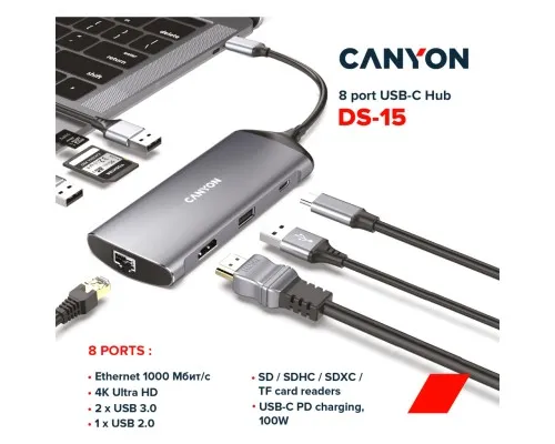 Концентратор Canyon 8-in-1 USB-C (CNS-TDS15)