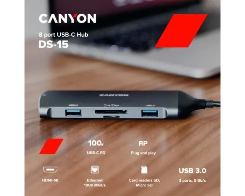 Концентратор Canyon 8-in-1 USB-C (CNS-TDS15)