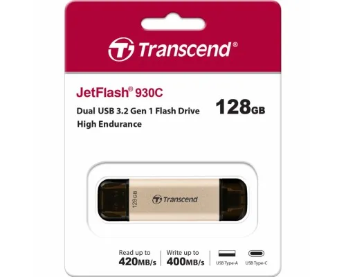 USB флеш накопитель Transcend 128GB JetFlash 930 Gold-Black USB 3.2/Type-C (TS128GJF930C)