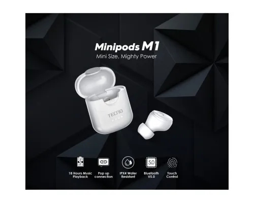 Навушники Tecno Minipods M1 Mono White (4895180759475)
