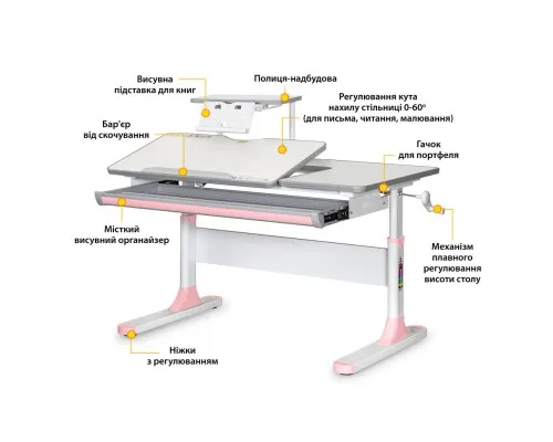 Парта Mealux Vancouver Multicolor Pink с полкой (BD-620 W/G MC+ PN+ S50)