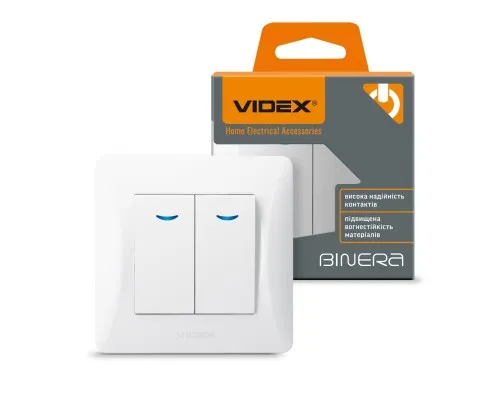 Выключатель Videx BINERA 2кл с подсветкой белый (VF-BNSW2L-W)