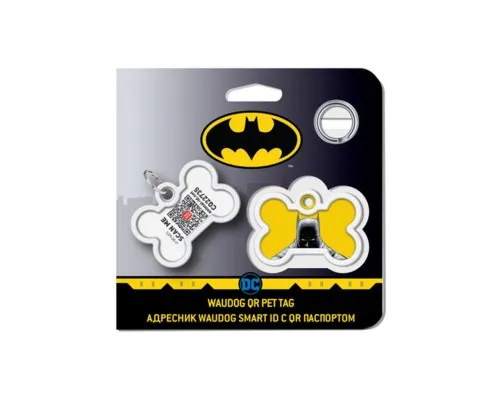 Адресник для тварин WAUDOG Smart ID з QR паспортом Бетмен жовтий, кістка 40х28 мм (0640-1003)