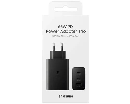 Зарядний пристрій Samsung 2xUSB-С 65W PD PPS/USB-A Black (EP-T6530NBEGEU)