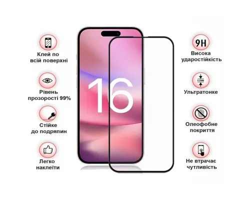 Скло захисне BeCover Apple iPhone 16 Black (712122)