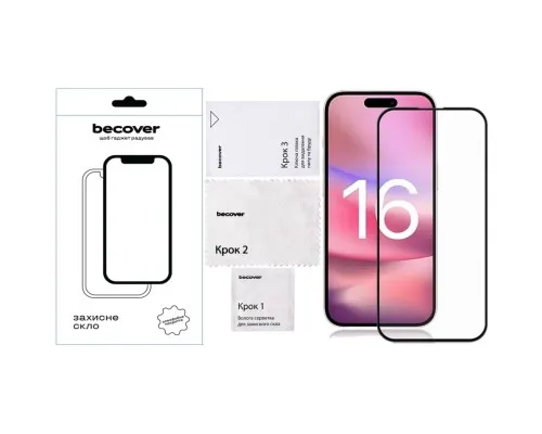 Скло захисне BeCover Apple iPhone 16 Black (712122)