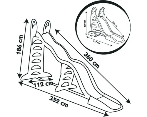 Гірка Smoby Мега 2в1, довжина 360 см або 170 см, 352х112х186 см (820200)