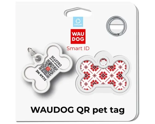 Адресник для животных WAUDOG Smart ID с QR паспортом Вышиванка, кость 40х28 мм (231-4033)