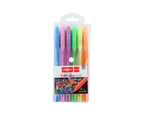 Ручка гелевая Unimax набор Trigel Pastel, ассорти пастельных цветов 0.8 мм, 6 шт (UX-144)