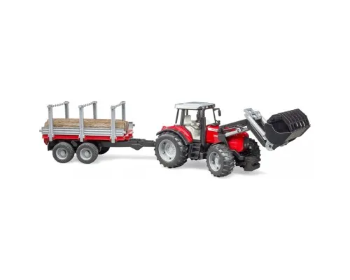 Спецтехніка Bruder трактор Massey Ferguson 7480 з навантажувачем і лісовим причепом 1:16 (02046)