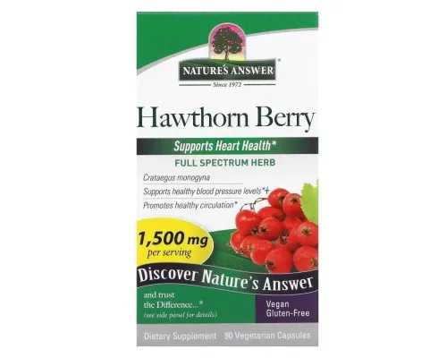 Травы Nature's Answer Боярышник, 1500 мг, Hawthorn Berry, 90 вегетарианских капсул (NTA-16266)