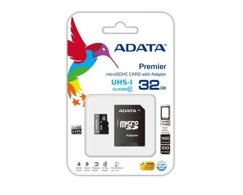 Карта пам'яті ADATA 32Gb microSDHC Ultra UHS-I +SD адаптер Class 10 (AUSDH32GUICL10-RA1)