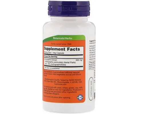 Травы Now Foods Экстракт Андрографиса 400мг, Andrographis Extract, 90 капсу (NOW-04591)