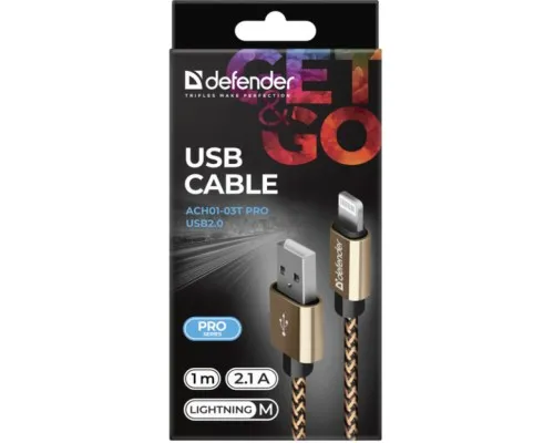 Дата кабель USB 2.0 AM to Lightning 1.0m gold Defender (87806)