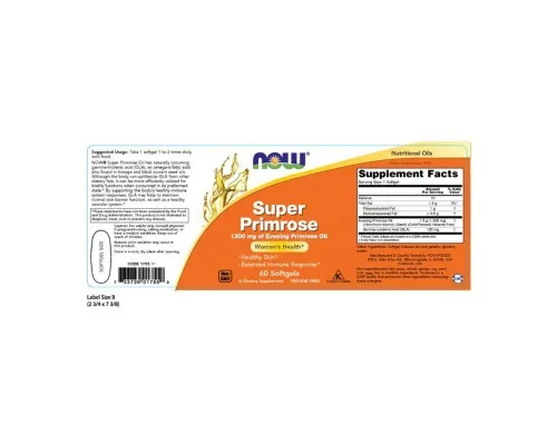 Трави Now Foods Масло Примули Вечірньої 1300mg, 60 желатинових капсул¶Масло (NF1755)