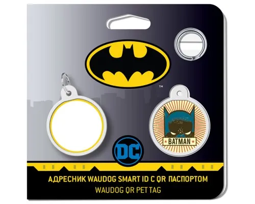 Адресник для животных WAUDOG Smart ID с QR паспортом Бэтмен винтаж, круг 25 мм (0625-1008ru-eng)