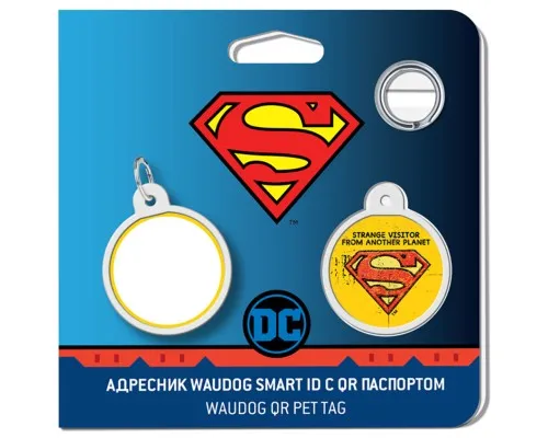 Адресник для тварин WAUDOG Smart ID з QR паспортом Супермен вінтаж, круг 25 мм (0625-1011ru-eng)