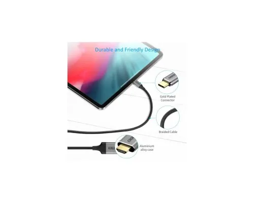 Кабель мультимедійний USB-C to HDMI 1.8m 4K 60Hz Choetech (CH0021-BK)