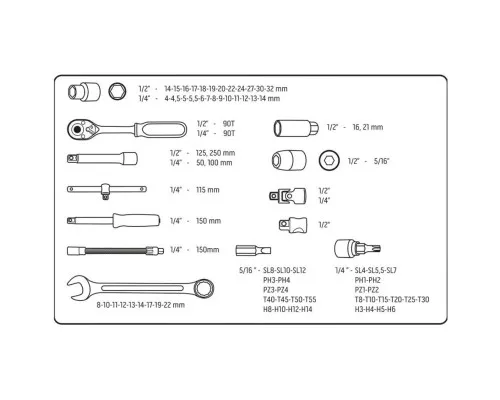 Набор инструментов Neo Tools 82шт, 1/2", 1/4", CrV, eco кейс (10-058)