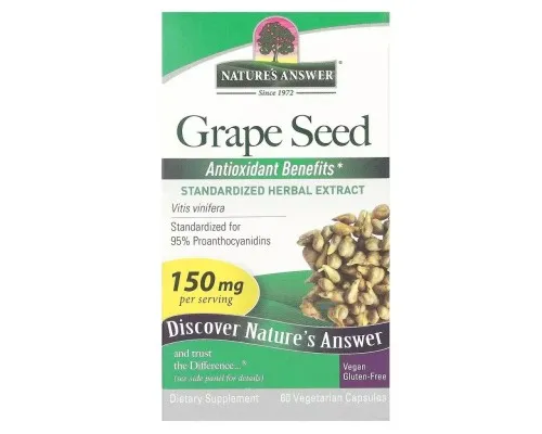 Травы Nature's Answer Виноградные косточки, 150 мг, Grape Seed, 60 вегетарианских ка (NTA-16397)