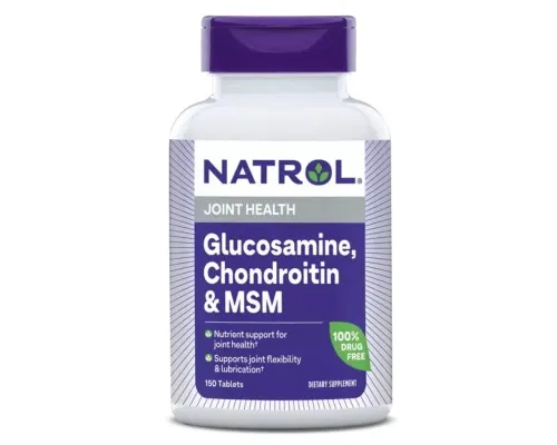 Вітамінно-мінеральний комплекс Natrol Глюкозамін, Хондроїтин та MSM, Glucosamine, Chondroitin & MSM, 150 таблеток (NTL-00224)