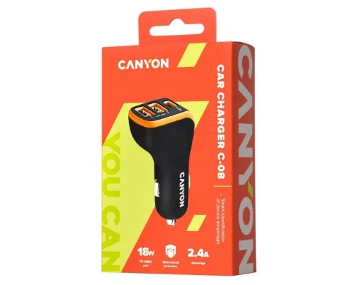 Зарядний пристрій Canyon Universal 3xUSB car adapter Black+Purple (CNE-CCA08PU)