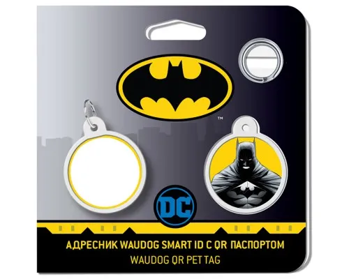 Адресник для животных WAUDOG Smart ID с QR паспортом Бэтмен желтый, круг 25 мм (0625-1003ru-eng)
