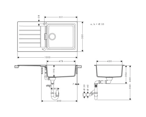 Мийка кухонна Hansgrohe S520-F480 (43358170)