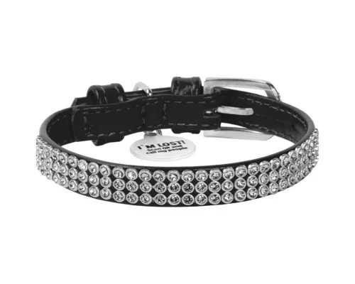 Нашийник для тварин WAUDOG Glamour з QR-паспортом "Стрази" XS Ш 12 мм чорний (33081)