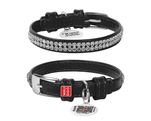 Нашийник для тварин WAUDOG Glamour з QR-паспортом "Стрази" XS Ш 12 мм чорний (33081)