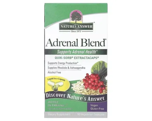 Травы Nature's Answer Здоровье надпочечников, Adrenal Blend, 90 вегетарианских кап (NTA-26590)