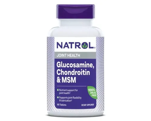 Вітамінно-мінеральний комплекс Natrol Глюкозамін, Хондроїтин та MSM, Glucosamine, Chondroitin & MSM, 90 таблеток (NTL-00228)