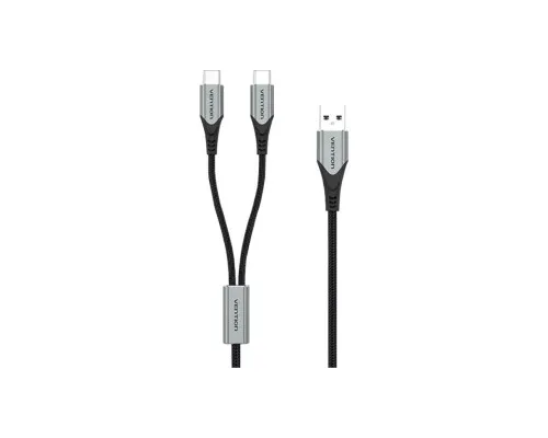 Дата кабель USB 2.0 AM to 2хUSB-C M 1.0m Y-Splitter Charging Cable 2.4А 480Mbps Aluminum Al Vention (CQOHF)