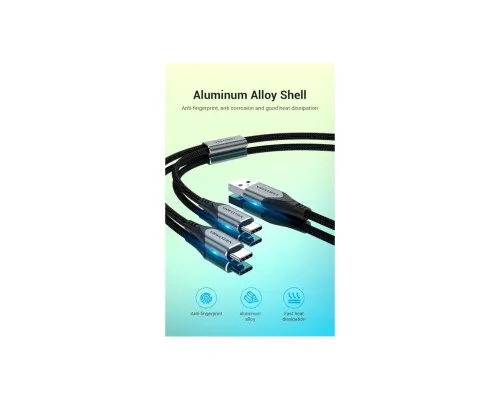 Дата кабель USB 2.0 AM to 2хUSB-C M 1.0m Y-Splitter Charging Cable 2.4А 480Mbps Aluminum Al Vention (CQOHF)