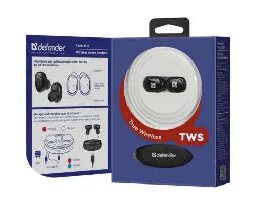 Наушники Defender Twins 635 TWS Bluetooth Black (63635)