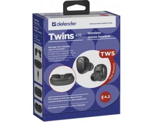 Навушники Defender Twins 635 TWS Bluetooth Black (63635)